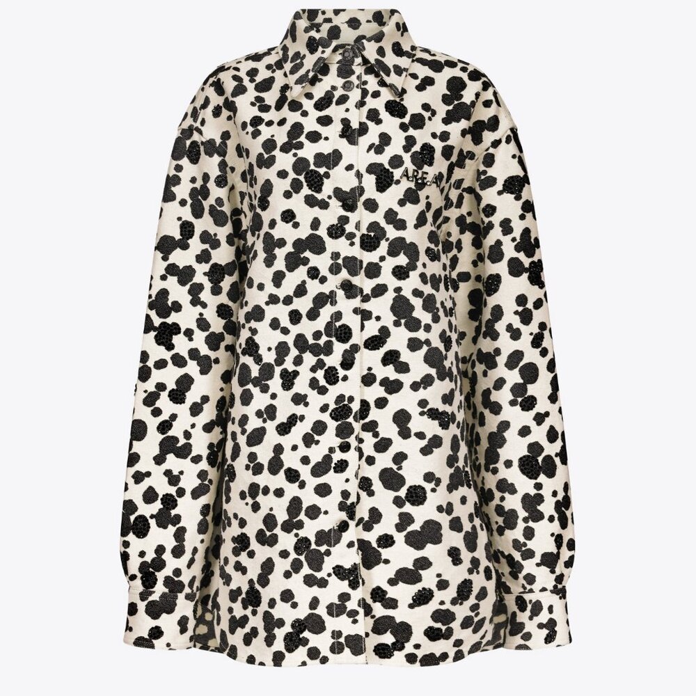 NWT AREA Dalmatian Denim Midi Skirt | Black/Off White